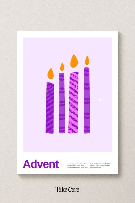 Advent is a season of expectant hope where together we can reflect on the restoration we have in Jesus’ birth. This is a fabulous Free Church Flyer Template for the Advent season, which you can use to customise for your own Advent event or add into your church bulletin. A4 printable church flyer template - can also be used as a poster. FREE Advent Canva Template Flyer | Purple Pink Advent Candle Church A4 Flyer Printable Template Designed by Take Care Creative. Follow on Canva. Advent Banners For Church, Candle Poster, Candle Graphic, Advent Candle, Jesus Birth, Church Candles, Church Bulletin, Advent Season, Sermon Series