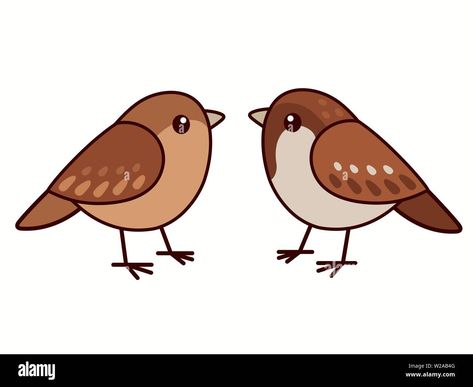 Download this stock vector: Male and female house sparrows. Cute cartoon bird couple, isolated vector clip art illustration. - W2AB4G from Alamy's library of millions of high resolution stock photos, illustrations and vectors. Cute Sparrow Drawing, Sparrow Illustration, Sparrow Pictures, Sparrow Drawing, Baby Sparrow, Bird Couple, Bird Doodle, Sparrow Art, Cartoon Bird