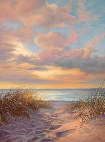 A moment of Tranquility,  Lucie Bilodeau, Artist Beach Art Painting, Kunst Inspiration, Sea Painting, Ocean Painting, Beach Painting, Diy Tips, Coastal Art, Seascape Paintings, Sand Dunes