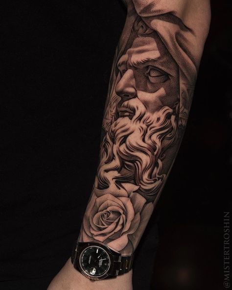 Dmitry Troshin on Instagram: “Do you still like those Neptunes?🌹 Guess the model of Rolex 🕰 For inquiries please email mistertroshin@gmail.com #3rlonly @bishoprotary…” Poseidon Sculpture, Lil B Tattoo, Sculpture Tattoo, Sculpture Greek, Poseidon Tattoo, Zeus Tattoo, Statue Tattoo, Forarm Tattoos, Religious Tattoos