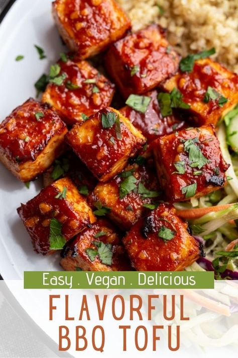 Tofu Dinners Easy, Easy Pan Fried Tofu, Crispy Bbq Tofu, Bbq Tofu Marinade, Baked Bbq Tofu, Simple Tofu Recipes Healthy, Tofu Bbq Recipes, Bbq Tofu Recipe, Fajita Tofu