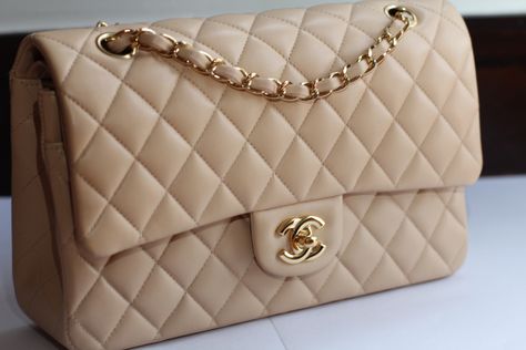 Chanel Medium Classic Flap (either Single or Double Flap), Beige/Cream? in Gold Hardware. Caviar Leather Chanel Cream Bag, Medium Chanel Classic Bag, Channel Double Flap Bag, Chanel Flap Bag Beige, Channel Flap Bag, Channel Classic Flap, Beige Classic Flap, Chanel Classic Flap Bag Medium, Chanel Classic Beige