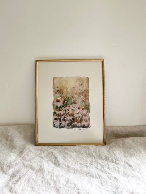 Fine art | coneflower painting Brass Framed Art, Transitional Artwork For Living Room, Diy Over The Bed Wall Decor, Coneflower Painting, Diy Art Paintings, Framed Florals, Large Canvas Painting Ideas, Cotton Rag Paper, Family Painting