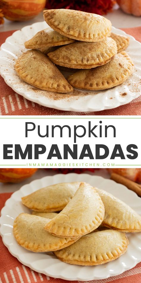 Pumpkin Empanadas (or Empanadas de Calabaza) are a classic Mexican dessert that's perfect for the fall season. They are filled with a yummy pumpkin mixture that's simply irresistible. Vegan Pumpkin Empanadas, Simple Empanadas Recipe, Pecan Pie Empanadas, Mexican Candied Pumpkin, Pineapple Empanadas Mexican, Pumpkin Empanadas Mexican, Puff Pastry Empanadas, Fruit Empanadas Recipe, Healthy Empanadas