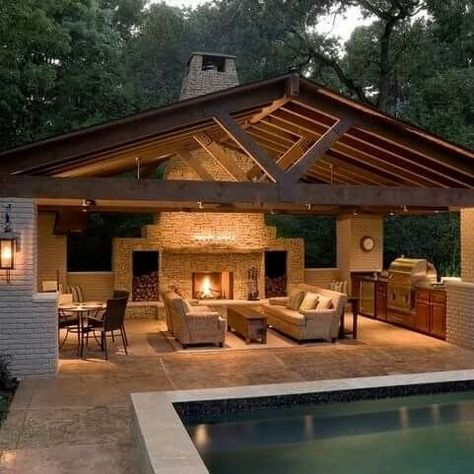 Pool House With Outdoor Kitchen, Terrasse Med Tak, Design Per Patio, Outdoor Kitchen Countertops, Modern Outdoor Kitchen, Outdoor Kitchen Appliances, Backyard Pavilion, Backyard Kitchen, تصميم للمنزل العصري