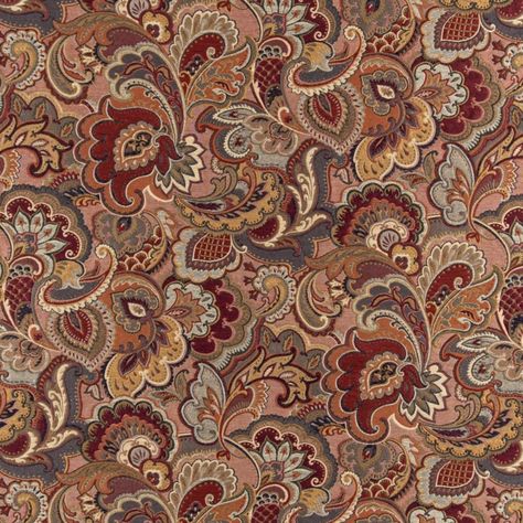 Paisley Upholstery, Kovi Fabrics, Red Paisley, Woven Pattern, Orange Fabric, Blue Leaves, Drapery Fabric, Vintage Textiles, Fine Fabric