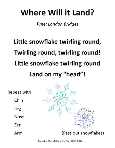 Snowflake Song Preschool, Weather Songs For Preschool, Snowflake Poem For Kids, Snowflakes For Toddlers, Snow Songs For Preschoolers, Preschool Winter Songs, Winter Songs For Preschool, Winter Rhymes, Snowflake Song