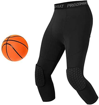 Unlimit Basketball Pants with Knee Pads, Black Basketball Knee Pads Within Basketball Compression Pants, 3/4 Capri Compression Tights Leggings for Youth, Men and Women Pants With Knee Pads, Basketball Athlete, Basketball Compression Pants, Basketball Knee Pads, Basketball Pants, Basketball Gifts, Compression Tights, Knee Injury, Compression Pants