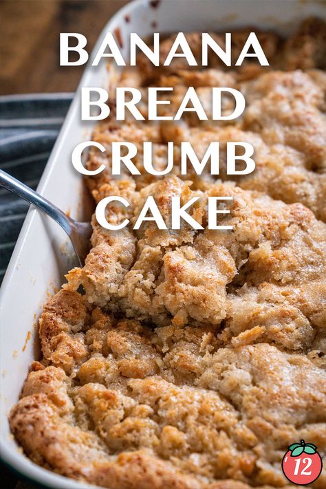 Banana Bread Crumb Cake | 12 Tomatoes Banana Bread Crumb Cake Recipe, Coffee Cake Banana Bread Recipe, Banana Bread Crumb Cake 12 Tomatoes, Banana Bread Casserole, Banana Crumb Cake Recipes, Gooey Banana Bread, Banana Bread In A Cake Pan, Banana Crumb Bread, Chocolate Swirl Banana Bread