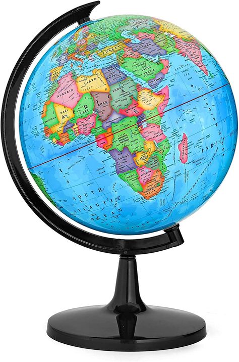 World Globe with Stand, 13" Desk Classroom Decorative Globe for Students & Geography Teachers, 360° Horizontal Rotation, Full Length 19.7 inch World Globe Map with Clear Text Markings, Blue World Globe Map, Spinning Globe, Kids Globe, Globe Map, Globe Gift, Earth Map, World Globes, Earth Globe, Globe Decor