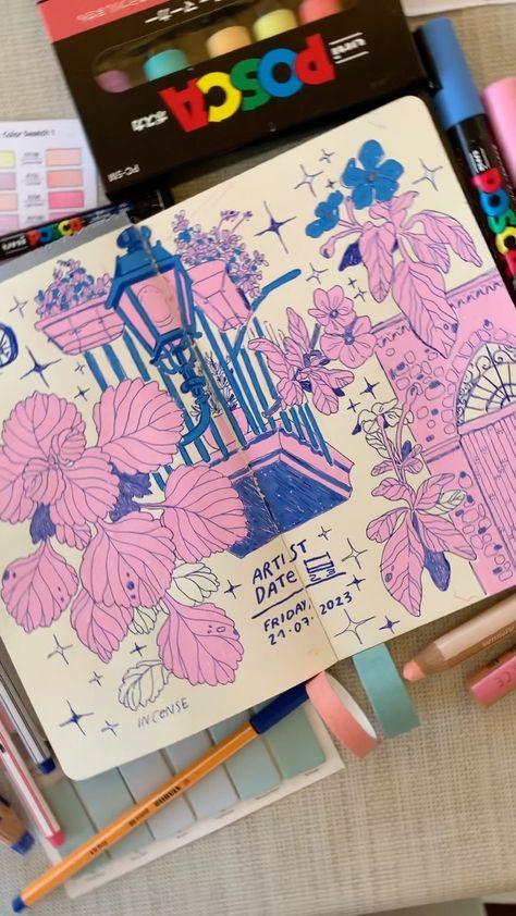 Alle berichten • Instagram Croquis, Illustration With Markers, Posca Pen Tutorial, Drawing Set Up, Colourful Sketchbook Ideas, Planner Illustrations, Sketchbook Art Journal Sketches, Marker Pen Art, Sketchbook Pages Inspiration