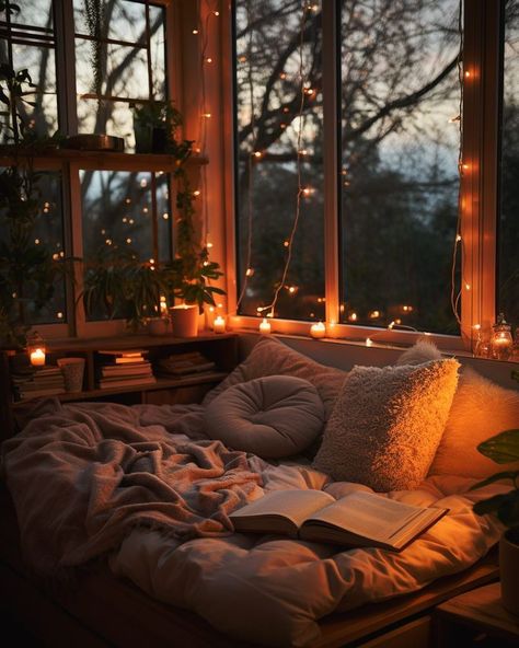 Cute Cozy Bedroom Ideas, Ambient Bedroom, Attic Room Ideas, Cozy Window, Aesthetic Interior Design, Art Deco Interior Design, Study Room Decor, Hygge Home, Dream Room Inspiration