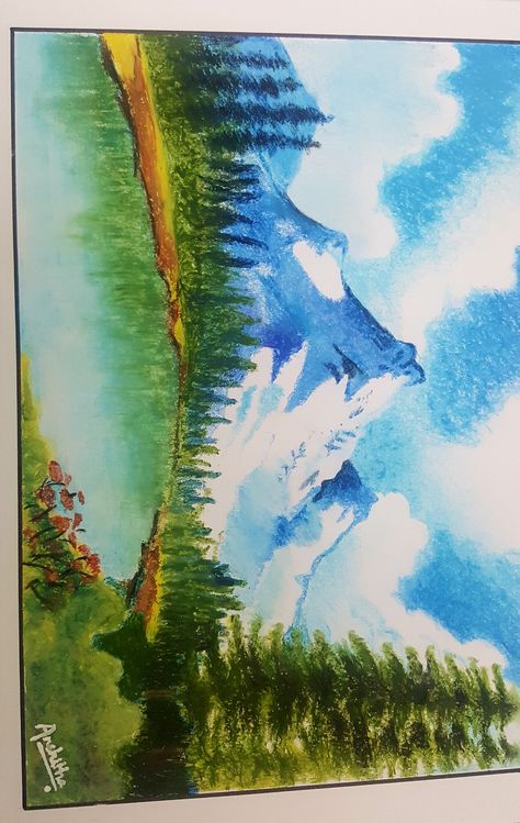 Scenery Drawing Oil Pastel Easy, Scenery Pastel Drawing, Scenery Painting With Oil Pastel, Scenery With Oil Pastels, Oil Pastel Art Landscape Easy, Oil Pastel Scenery Landscape Paintings, Oil Pastels Scenery, Oil Pastel Art Nature, Landscape Paintings Oil Pastel