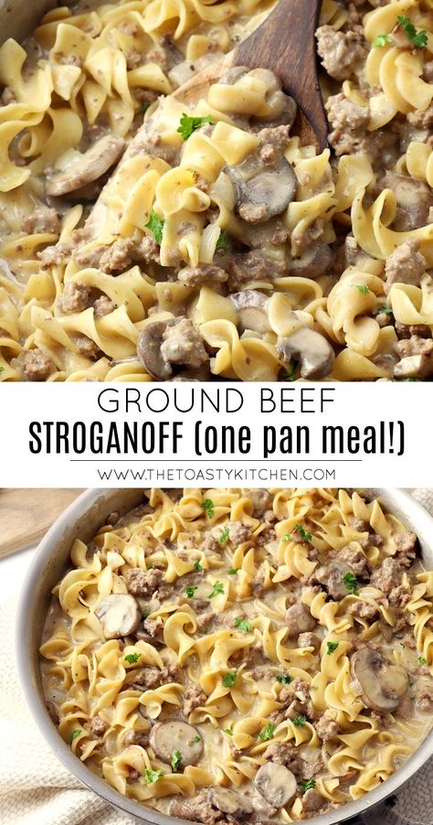 Ground Beef Stroganoff by The Toasty Kitchen #beef #groundbeef #stroganoff #pasta #onepanmeal #skilletmeal #recipe #dinner #dinnerideas #meal #homemade Stroganoff Pasta, Ground Beef Stroganoff, Hair Ideas Medium, Skillet Recipes, Stroganoff Recipe, Dinner With Ground Beef, Recipe Dinner, Ground Beef Recipes Easy, Ground Beef Recipes For Dinner