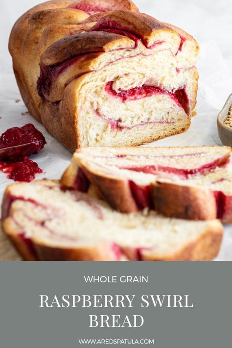 This lovely swirl loaf is made with a thickened raspberry sauce and Einkorn flour. Strawberry Swirl Bread, Raspberry Swirl Bread, Adventure Bread, Pretty Bread, Homemade Staples, Swirl Bread Recipe, Brioche Bread Recipe, Berry Desserts, Raspberry Bread