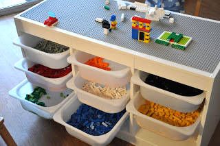 IKEA Trofast Frame with LEGO Plates Table Lego, Lego Table Ikea, Ikea Trofast Storage, Trofast Ikea, Lego Table Diy, Ikea Trofast, Lego Table, Lego Room, Diy Ikea Hacks