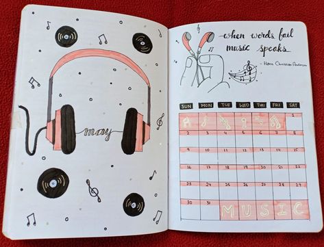 Music Theme Journal, Music Notebook Ideas, Music Bujo Theme, Bullet Journal Music Page, Music Journal Aesthetic, Music Bullet Journal, Bullet Journal Front Page, Aesthetic Bullet Journal, Ideas Apuntes