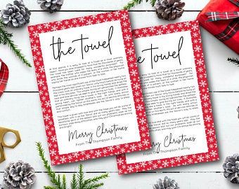 Christmas towel story | Etsy Christmas Stories Inspirational, The Towel Poem Christmas, Christmas Story In The Bible, Christmas Stories Inspirational Lds, Christmas Tags To Print, You've Been Jingled, Reading The Christmas Story Bible, Smell Gift, Meaningful Christmas