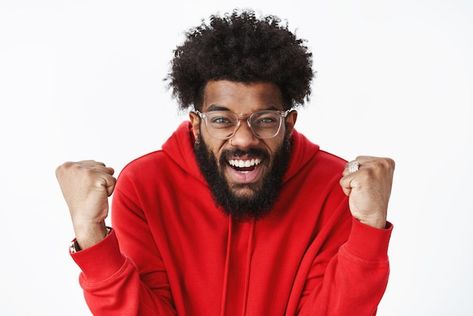 Happy Man Photography, Happy Portrait Photography, Thumbnail Poses, Excited Person, Happy Black Man, People Shouting, Guy Smiling, Man Background, Neon Portrait