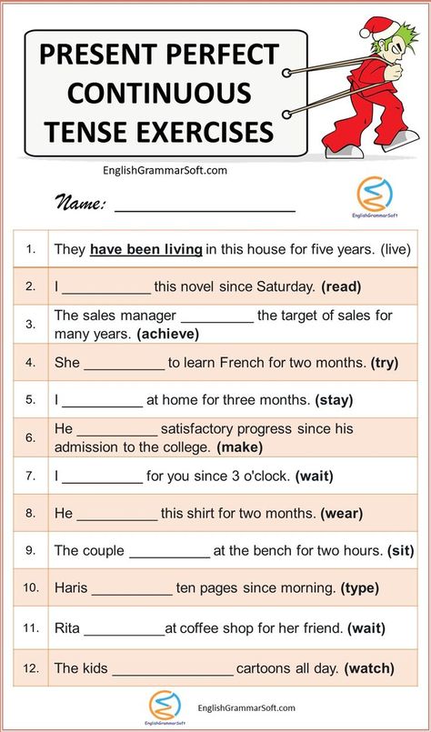 Present Perfect Continuous Tense with Examples, Exercise, and Structure Continuous Tense Worksheet, Present Perfect Tense Exercises, Present Perfect Continuous Tense, Tenses Rules, Tense Worksheet, Tenses Exercises, Present Perfect Continuous, Tenses English, Materi Bahasa Inggris