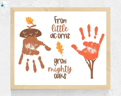 Acorn Handprint Art Craft, Fall Handprint Art, Fall Handprint Craft for Toddlers Baby Kids Preschool, Autumn Poem Little Acorns Mighty Oaks - Etsy Hand Print Acorn, Toddler Hand Print Art, Fall Crafts For Infants, Acorn Handprint, Fall Preschool Art, Fall Handprint Art, Preschool Autumn, Autumn Poem, Acorn Craft