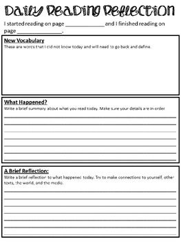 A daily reading reflection page that encourages students to identify new vocabulary, summarize and sequence the text they read, and reflect upon their reading.   This helpful page can be used daily after independent reading, included in a reading journal or a unit of study with a particular book. Reading Reflection Journal, Book Reflection Template, Test Prep Strategies, Read 180, Intervention Classroom, High School Reading, Writing Prompts Romance, New Vocabulary, 6th Grade Reading