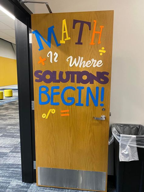 Math Night Decorations, Classroom Door Ideas Math, Math Class Door Decorations, Math Door Decorations, Teaching Energy, Math Helper, Math Cartoons, Book Door, Sports Theme Classroom