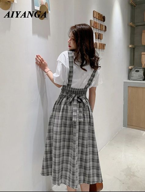 Plaid Jumper, Strap Skirt, Long Skirt Fashion, Summer Plaid, Cheap Skirts, Women Skirt, 90s Fashion Outfits, Trendy Fashion Tops, 2019 Fashion