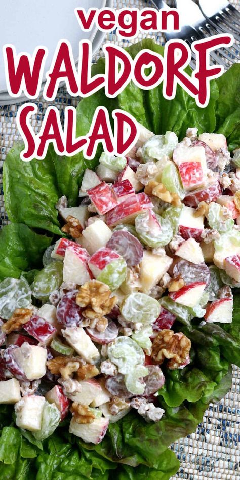 Waldorf Salad is an easy and popular recipe. It has fresh crisp apples, grapes, and crunchy walnuts which makes this side dish a winning combination. A refreshing vegan Waldorf salad is a perfect side dish to any meal. Vegan Waldorf Salad, Best Waldorf Salad Recipe, Waldorf Salad Recipe, Apple Salad Recipes, Waldorf Salad, Grape Salad, Vegan Salad Recipes, Cold Salad, Vegan Side Dishes