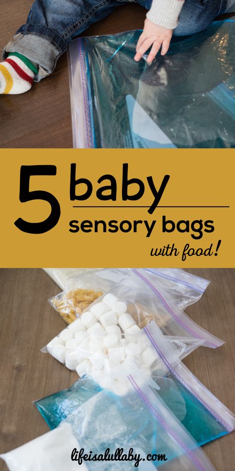 5 baby sensory bags with food Baby Sensory Bags, Sensory Bag, Sensory Bags, Baby Sensory Play, Baby Sitting, Baby Play Activities, 5 Babies, Before Baby, Baby Massage