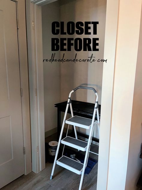 How to Easily Transform a Closet into a Home Office Office In A Closet Small, Closet Offices Diy, Making A Closet Into An Office, Closet Converted To Craft Space, How To Turn A Closet Into An Office, Closet Storage For Office, Small Closet Turned Into Office, Coat Closet Turned Office, Coat Closet Office