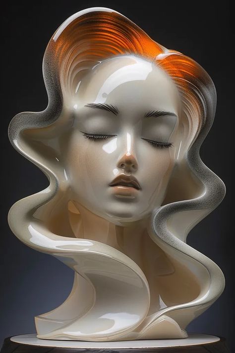 This is a sculpture of a woman's head. It is made of ceramic and has a glossy finish ->> more details in ai-img-gen.com Ape Anatomy, Hair Sculpture, Paper Mache Art Sculpture, Retro Hair, Paper Mache Art, Ceramic Hair, Retro Hairstyles, Color Pencil Art, Modern Sculpture