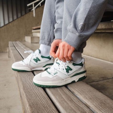 New Balance 550 White Green, New Balance 550 White, Balance 550, Shoes New Balance, 1/4 Zip Sweater, Cheap Sneakers, Secret Sauce, Gym Fits, Green Outfit