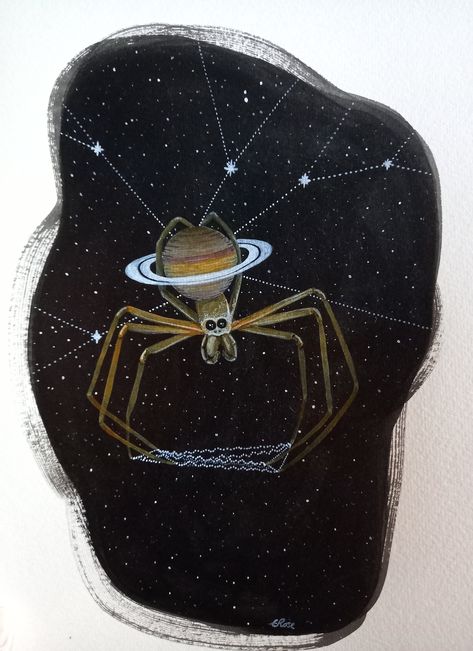 "\"Cosmic Abductor\"  Original depiction of the gas giant Saturn as an ogre face spider (Deinopis spinosa).  Acrylic ink on A4 300gsm watercolour paper." Ogre Faced Spider, Spider Artwork, Spider Painting, Spider Icon, Saturn Art, Spider Net, Planet Painting, Bug Print, Planet Saturn