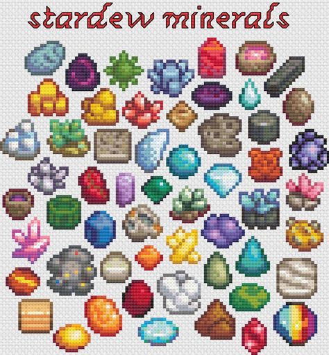 cross-stitch pattern for all the different minerals in Stardew Valley, you receive a PDF file that includes the pattern and which DMC thread colours you will need. These can be recreated on any aida size. I recommend using these patterns to make earrings, a little collage of your own, or recreating the one given,! Small Square Cross Stitch Pattern, Stardew Valley Minerals, Little Cross Stitch Patterns, Stardew Valley Items Pixel Art, Stardew Cross Stitch Pattern, Stardew Crochet Pattern Free, D&d Cross Stitch, Undertale Cross Stitch, Stardew Valley Cross Stitch Pattern Free