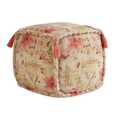 This pouf is the perfect accent in any room, great by itself or styled with additional pieces for a customized look. | Dakota Fields Hillerod Square Floral Pouf Ottoman Cotton in Red / Yellow | 16 H in | Wayfair Yellow Beige, Pouf Ottoman, Red Yellow, Ottoman, Square, Yellow, Floral, Red, Pink