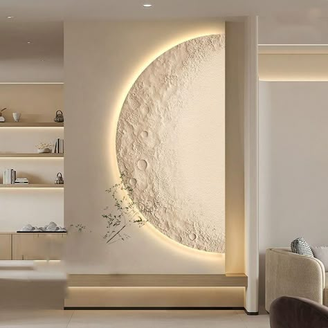 Sconces Dining Room, Moon Home Decor, House Wall Design, Wall Texture Design, Moon Wall Art, Salon Interior Design, Moon Wall, Interior Wall Design, Textured Canvas Art