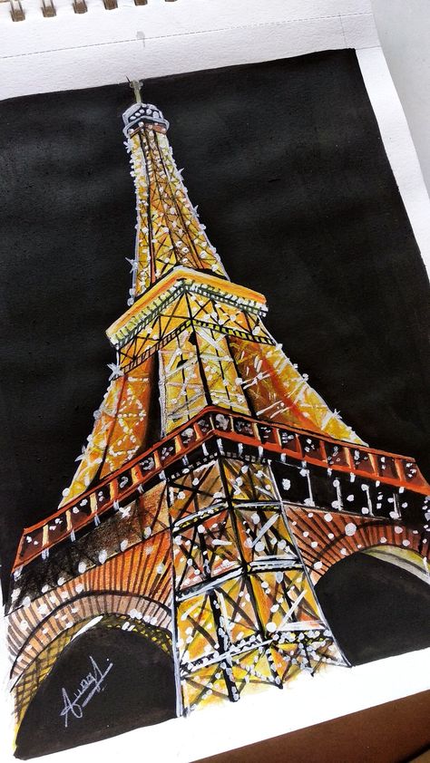 Paris Aesthetic Drawing Easy, France Drawing Ideas, Eiffel Tower At Night Painting, Drawing Ideas Paris, Eifel Tower Art, Paris Painting Acrylic, Paris Painting Easy, Drawing Cartoon Characters Sketches, Rainy Day Drawing