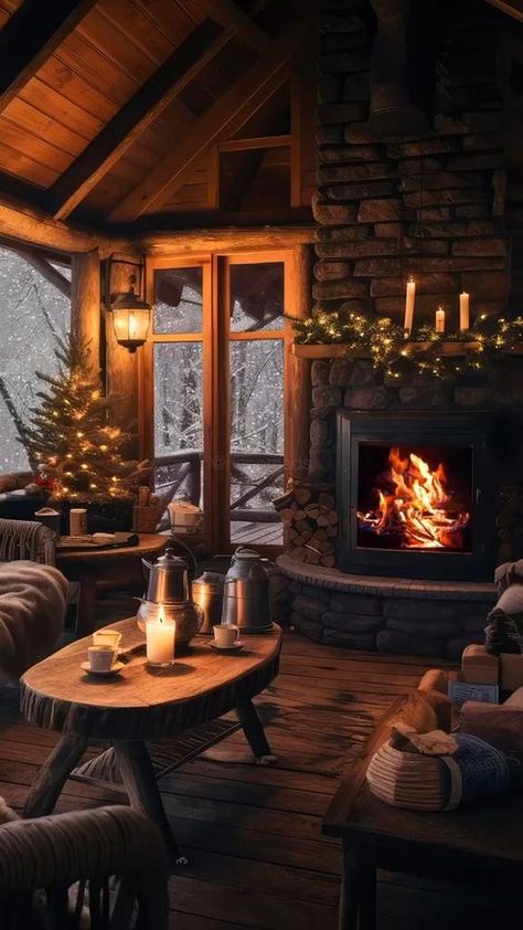 Winter Cabin Interior, Cabin Aesthetic, Cabin Christmas, Winter Cabin, Cabin Living, Cozy Aesthetic, Cabin Life, Log Cabins, Cozy Cabin