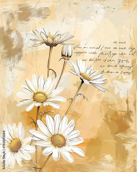 Vintage Daisy Flowers Background in Distressed Grunge Style Stock Illustration | Adobe Stock Diy Yarn Decor, Decoupage Paper Free, Shu Sakamaki, Painting Daisy, Decoupage Paper Printable, Daisy Vintage, Inexpensive Art, Vintage Paper Background, Vintage Daisy