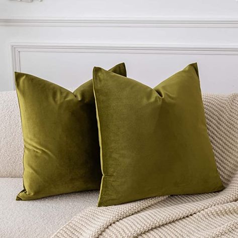 Green Velvet Throw Pillow, Olive Green Velvet, Soft Throw Pillows, Velvet Throw Pillow, Throw Pillow Inserts, 16x16 Pillow Cover, 20x20 Pillow Covers, Sofa Couch Bed, Velvet Throw