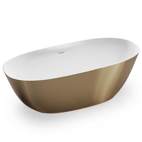 Ruvati 71-inch Matte Gold and White epiStone Solid Surface Freestanding Bath Tub Sinatra – RVB6788GW Bathroom Tools, Bathroom Tool, Freestanding Bath, Free Standing Bath, Bath Tub, Soaking Tub, Solid Surface, Matte Gold, Free Standing