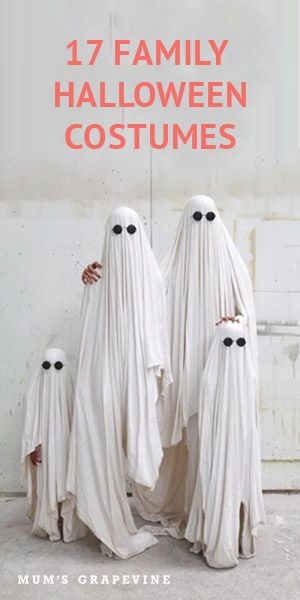 17 Family Halloween costume ideas | Mum's Grapevine Grim Reaper Family Costume, Family Of Ghosts Costume, Diy Ghost Halloween Costumes, Family Ghost Halloween Costumes, Family Ghost Costume Ideas, Diy Sheet Ghost Costume, Funny Ghost Costume, How To Make A Ghost Costume, Creepy Family Halloween Costumes