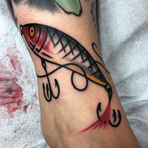 Fishing Boat Tattoo, Lure Tattoo, Fishing Lure Tattoo, Betta Fish Tattoo, Small Fish Tattoos, Fishing Tattoos, Fly Fishing Tattoo, Boat Tattoo, Traditional Tattoo Inspiration