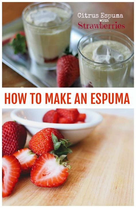 Citrus Espuma Foam on Fresh Strawberries #espuma #Foamrecipe Foam Recipe, Molecular Gastronomy Recipes, Family Supper, Chilled Desserts, Favorite Dessert Recipes, Favorite Dessert, Molecular Gastronomy, Quick Healthy Meals, Family Dinner Recipes