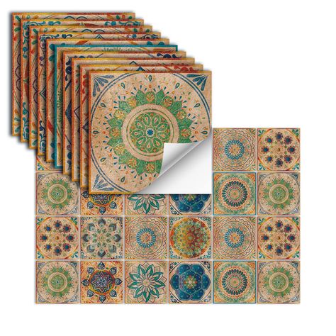 PRICES MAY VARY. With the elegant mandala style pattern, looks like real tiles with glossy finishing, but No broken edges, No grout. Peel and stick tile is elegant and beautiful for your kitchen and bathroom decoration. The peel-and-stick tiles are smart and unique products that will make recovering your home decoration simple. Easy to cut with the utility knife or scissors, easy to install without a professional. The tiles can be easily installed directly over existing panels or clean, smooth s Diy Mural, Stick Tile Backsplash, Peel And Stick Backsplash, Kitchen Wall Stickers, Stick Backsplash, Peel N Stick Backsplash, Glass Subway Tile, Bathroom Wall Tile, Backsplash Tile