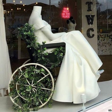 BBC News on Instagram: “A bridal shop has been praised for putting one of its wedding dresses on a mannequin seated in a wheelchair. A photo of the shop window…” Wheelchair Wedding, Bridal Chair, Best Wedding Dresses, Shop Window, Bridal Shop, Bbc News, Wheelchair, Bbc, Instagram A