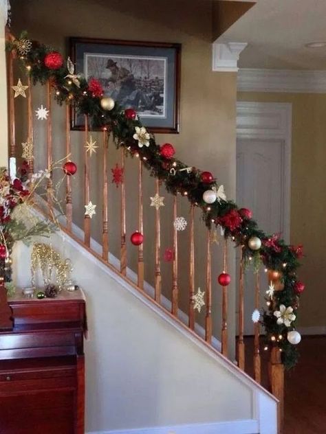 100+ Cheap and Easy DIY Christmas Decor Ideas that proves Elegance is not Expensive - Hike n Dip Christmas Banister, Christmas Stairs Decorations, Christmas Staircase Decor, Christmas Stairs, Dollar Tree Christmas Decor, Christmas Staircase, Staircase Decor, Dollar Tree Christmas, Diy Christmas Decorations Easy