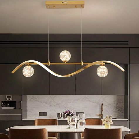 BULUXE 4-Light LED Linear Kitchen Island Lighting, Dimmable Dining Room Light Fixture Ceiling Pendant Light with Glass Globe Shade - Amazon.com Dining Table Lighting Ideas Modern, Kitchen Island Lighting Ideas Modern, Kitchen Bar Lighting Ideas, Kitchen Lighting Fixtures Over Table, Modern Kitchen Chandelier, Dining Room Table Light Fixture, Kitchen Lighting Ideas Over Island, Lights Above Kitchen Island, Gold Pendant Light Kitchen