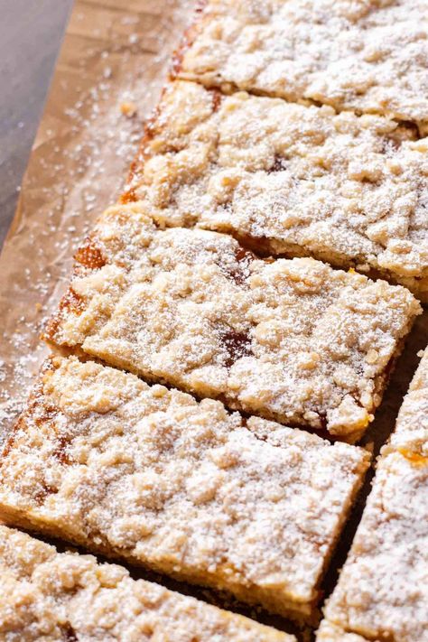 Apricot Jam Bars - Eats Delightful Apricot Baking Recipes, Apricot Jam Bars, Jam Filled Oatmeal Bars, Apricot Oatmeal Bars, Apricot Shortbread Bars, Apricot Cookies Christmas, Apricot Jam Desserts, Apricot Recipes Dessert, Apricot Squares Recipe